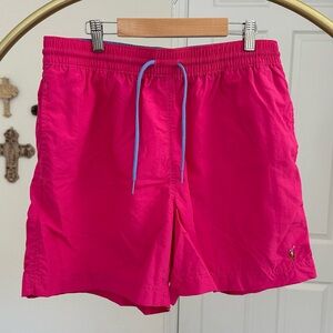 Ralph Lauren Bright Pink Athletic Shorts with Blue Drawstring